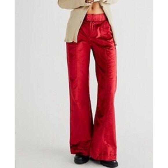 Free People Pants - NWT Free People Walk With You Velvet Wide Leg Flare Trousers Sz 4